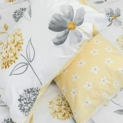 HOMESCAPES Lemon, White And Grey Floral Duvet Cover Set, Double 7 HOMESCAPES Lemon, White And Grey Floral Duvet Cover Set, Double -Furn. Shop 57500152 4