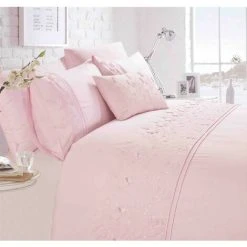 Belle Maison Papillon Blush Pink Luxury Embroidered Butterfly Super King Duvet Cover Set