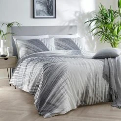 Drift Forward Mindo Palm Leaves Print Reversible Eco-Friendly Duvet Cover Set, Grey, Single