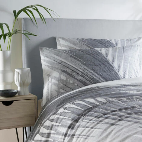 Drift Forward Mindo Palm Leaves Print Reversible Eco-Friendly Duvet Cover Set, Grey, Single 2 Drift Forward Mindo Palm Leaves Print Reversible Eco-Friendly Duvet Cover Set, Grey, Single - Image 2