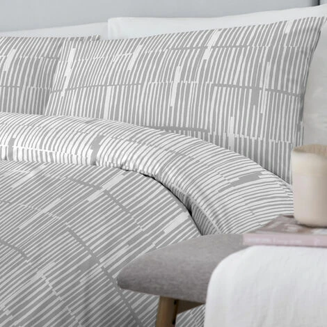 Drift Home Linear Striped Contemporary Print Reversible Eco-Friendly Duvet Cover Set, Grey, Double 2 Drift Home Linear Striped Contemporary Print Reversible Eco-Friendly Duvet Cover Set, Grey, Double - Image 2