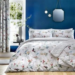 Dreams & Drapes Mansfield Floral Print Reversible Duvet Cover Set, Grey, Single