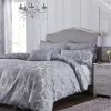 Catherine Lansfield Damask Jacquard Embellished Duvet Cover Set, Silver, Single