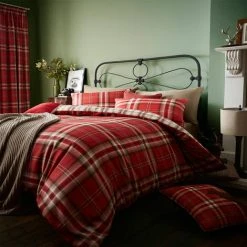 Catherine Lansfield Kelso Reversible Tartan Check Duvet Cover Set, Red, Single