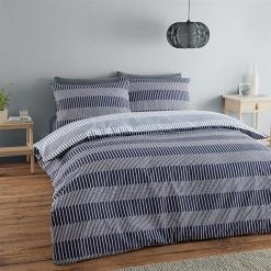 Catherine Lansfield Geometric Lines Duvet Cover Set Navy Double Bedding Set
