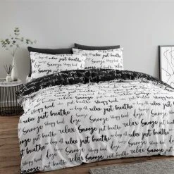 Catherine Lansfield Script Duvet Cover Set Black & White Single Bedding Set