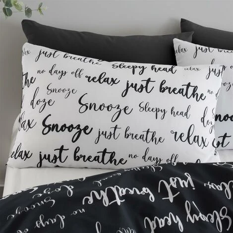 Catherine Lansfield Script Duvet Cover Set Black & White Single Bedding Set 3 Catherine Lansfield Script Duvet Cover Set Black & White Single Bedding Set - Image 3