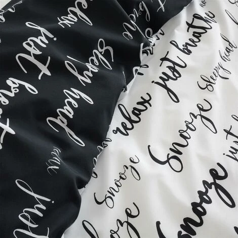Catherine Lansfield Script Duvet Cover Set Black & White Single Bedding Set 4 Catherine Lansfield Script Duvet Cover Set Black & White Single Bedding Set - Image 4