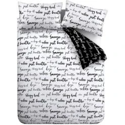 Catherine Lansfield Script Duvet Cover Set Black & White Single Bedding Set 9 Catherine Lansfield Script Duvet Cover Set Black & White Single Bedding Set -Furn. Shop 68090882 5