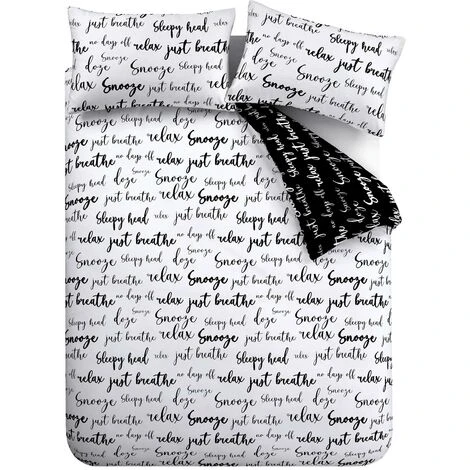 Catherine Lansfield Script Duvet Cover Set Black & White Single Bedding Set 5 Catherine Lansfield Script Duvet Cover Set Black & White Single Bedding Set - Image 5