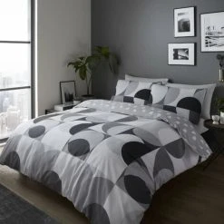 Catherine Lansfield Sirkel Geometric Duvet Cover Set Grey Single Bedding Set