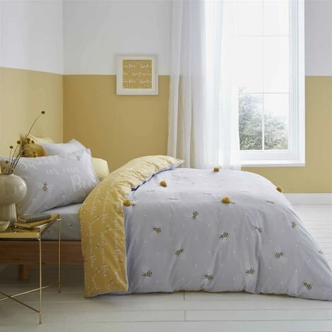 Catherine Lansfield Sweet As Can Bee Duvet Cover Set Ochre & Grey Single Bedding Set 2 Catherine Lansfield Sweet As Can Bee Duvet Cover Set Ochre & Grey Single Bedding Set - Image 2