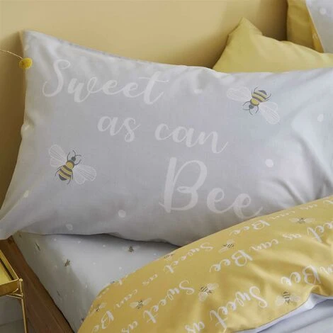 Catherine Lansfield Sweet As Can Bee Duvet Cover Set Ochre & Grey Single Bedding Set 4 Catherine Lansfield Sweet As Can Bee Duvet Cover Set Ochre & Grey Single Bedding Set - Image 4