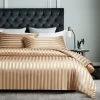 Khaki Satin Duvet Cover 200x200cm + 2 Pillowcases 65x65cm With Zipper Silky Bedding Set Adults 2 Person Smooth Striped Satin Luxury Bedding