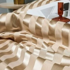 Khaki Satin Duvet Cover 200x200cm + 2 Pillowcases 65x65cm With Zipper Silky Bedding Set Adults 2 Person Smooth Striped Satin Luxury Bedding -Furn. Shop 68263380 3