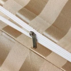 Khaki Satin Duvet Cover 200x200cm + 2 Pillowcases 65x65cm With Zipper Silky Bedding Set Adults 2 Person Smooth Striped Satin Luxury Bedding -Furn. Shop 68263380 4