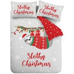 Catherine Lansfield Slothy Christmas Reversible Easy Care Duvet Cover Set, Grey, Single -Furn. Shop 69442007 5