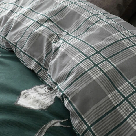 Catherine Lansfield Stag Tartan Check Reversible Duvet Cover Set, Green, Single 4 Catherine Lansfield Stag Tartan Check Reversible Duvet Cover Set, Green, Single - Image 4