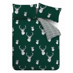 Catherine Lansfield Stag Tartan Check Reversible Duvet Cover Set, Green, Single 9 Catherine Lansfield Stag Tartan Check Reversible Duvet Cover Set, Green, Single -Furn. Shop 69442035 5