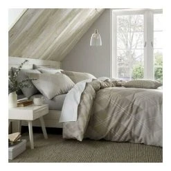 Catherine Lansfield Geometric Brushed Argyle Duvet Cover Set Natural Single