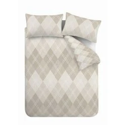 Catherine Lansfield Geometric Brushed Argyle Duvet Cover Set Natural Single -Furn. Shop 69700501 5