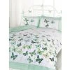 Catherine Lansfield Butterfly Duvet Cover Set (Double) (Green/White)