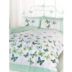Catherine Lansfield Butterfly Duvet Cover Set (Double) (Green/White)