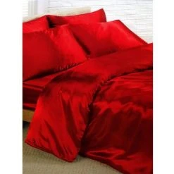 Satin Duvet Cover Set (Single) (Red)