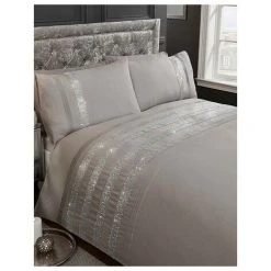 Rapport Carly Diamante Duvet Cover Set (Double) (Silver)