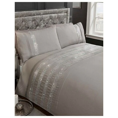 Rapport Carly Diamante Duvet Cover Set (Double) (Silver) 1 Rapport Carly Diamante Duvet Cover Set (Double) (Silver)