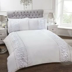 Rapport Provence Diamante Ruffled Duvet Cover Set (Single) (White)