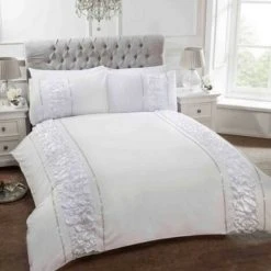 Rapport Provence Diamante Ruffled Duvet Cover Set (Single) (White) -Furn. Shop 70357661 3