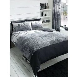 New York City Skyline Duvet Cover Set (Double) (Black/White/Grey) -Furn. Shop 70395243 3