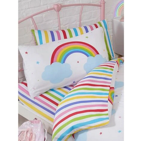 Bedding & Beyond Childrens/Kids Rainbow Duvet Cover Set (Junior) (White/Blue) 1 Bedding & Beyond Childrens/Kids Rainbow Duvet Cover Set (Junior) (White/Blue)