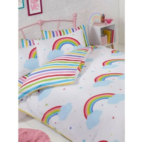 Bedding & Beyond Childrens/Kids Rainbow Duvet Cover Set (Junior) (White/Blue) 2 Bedding & Beyond Childrens/Kids Rainbow Duvet Cover Set (Junior) (White/Blue) - Image 2