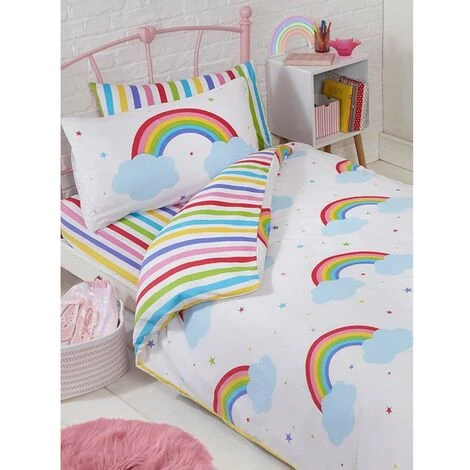Bedding & Beyond Childrens/Kids Rainbow Duvet Cover Set (Junior) (White/Blue) 3 Bedding & Beyond Childrens/Kids Rainbow Duvet Cover Set (Junior) (White/Blue) - Image 3