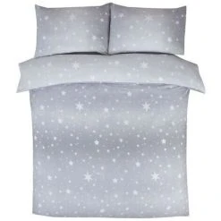 Bedding & Beyond Brushed Cotton Starburst Duvet Cover Set (Double) (Grey/White)