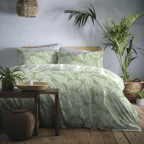 Fusion Matteo Botanical Palm Leaf Print Easy Care Reversible Duvet Cover Set, Green, Single 1 Fusion Matteo Botanical Palm Leaf Print Easy Care Reversible Duvet Cover Set, Green, Single