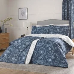 Dreams & Drapes Lorie Floral Print Easy Care Reversible Duvet Cover Set, Blue, Single