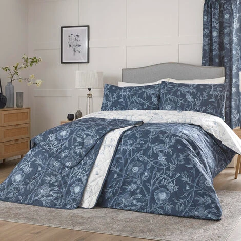 Dreams & Drapes Lorie Floral Print Easy Care Reversible Duvet Cover Set, Blue, Single 1 Dreams & Drapes Lorie Floral Print Easy Care Reversible Duvet Cover Set, Blue, Single