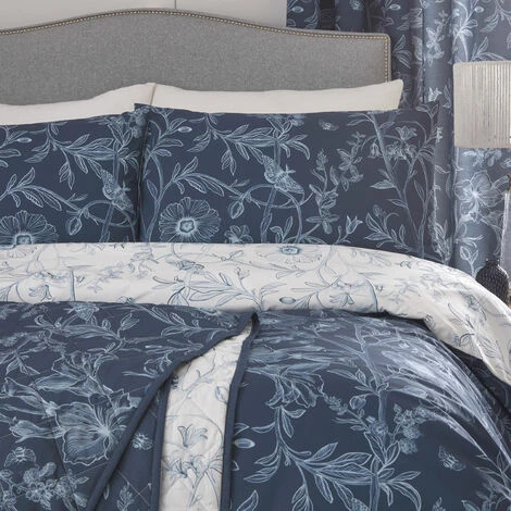 Dreams & Drapes Lorie Floral Print Easy Care Reversible Duvet Cover Set, Blue, Single 2 Dreams & Drapes Lorie Floral Print Easy Care Reversible Duvet Cover Set, Blue, Single - Image 2