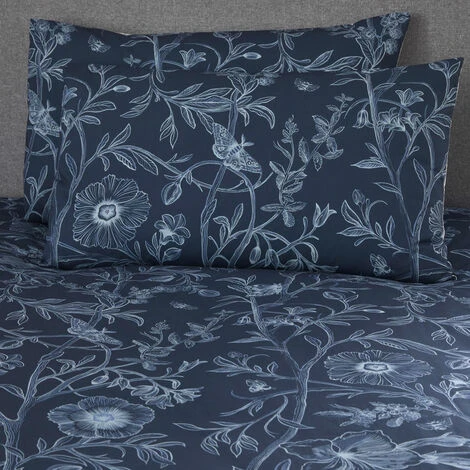 Dreams & Drapes Lorie Floral Print Easy Care Reversible Duvet Cover Set, Blue, Single 4 Dreams & Drapes Lorie Floral Print Easy Care Reversible Duvet Cover Set, Blue, Single - Image 4