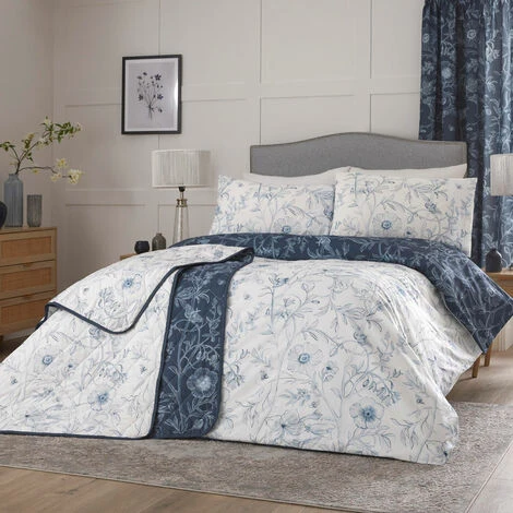 Dreams & Drapes Lorie Floral Print Easy Care Reversible Duvet Cover Set, Blue, Single 5 Dreams & Drapes Lorie Floral Print Easy Care Reversible Duvet Cover Set, Blue, Single - Image 5