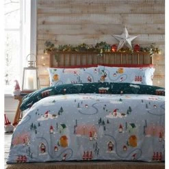 Portfolio Home Christmas Gonks Village Duvet Cover Set Green Single Reversible -Furn. Shop 71918883 3