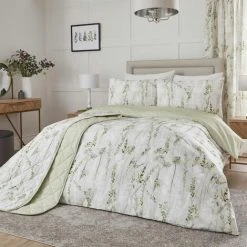 Dreams & Drapes Wild Stems Botanical Print Easy Care Reversible Duvet Cover Set, Green, Double