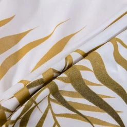 Duvet Cover Set 220x240 Cm 2 Persons And 2 X Pillowcases 50x75 Cm 100% Microfiber Bed Linen Set Tropical Botanical Golden Tropical Leaves Pattern With Zipper Closure, White Gold -Furn. Shop 73465135 4