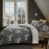 Catherine Lansfield Christmas Stag Sherpa Jacquard Duvet Cover Set Grey Single