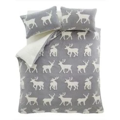 Catherine Lansfield Christmas Stag Sherpa Jacquard Duvet Cover Set Grey Single -Furn. Shop 76018727 5