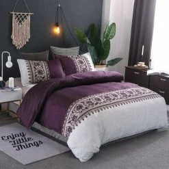 Bedding Set 220x240cm Courtly Purple Gray Microfiber Duvet Cover Reversible Bed Linen Soft Touch Bed Cover With Zipper 2 Pillowcases