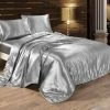 4-piece Bedding Set: Soft Silk Satin Duvet Cover 220 X 240 Cm, Fitted Sheet And Pillowcase (Silver)